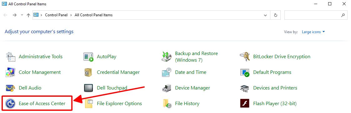 Tìm và chọn mục Ease of Access Center