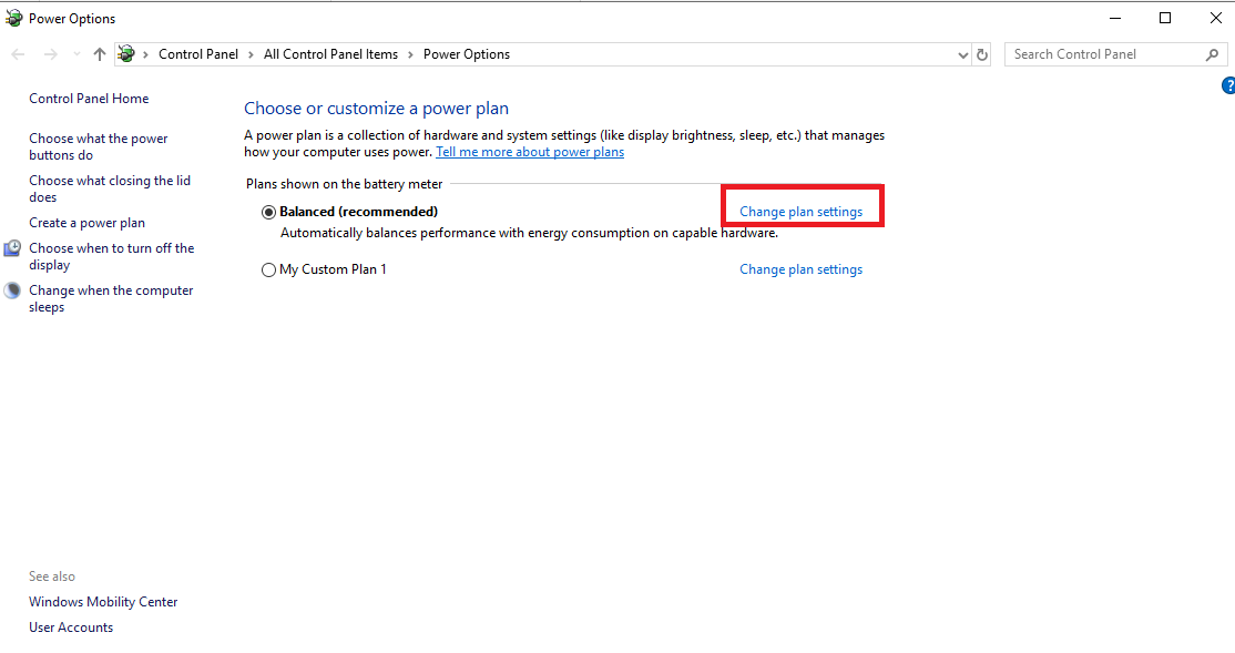 Click Change Plan Settings